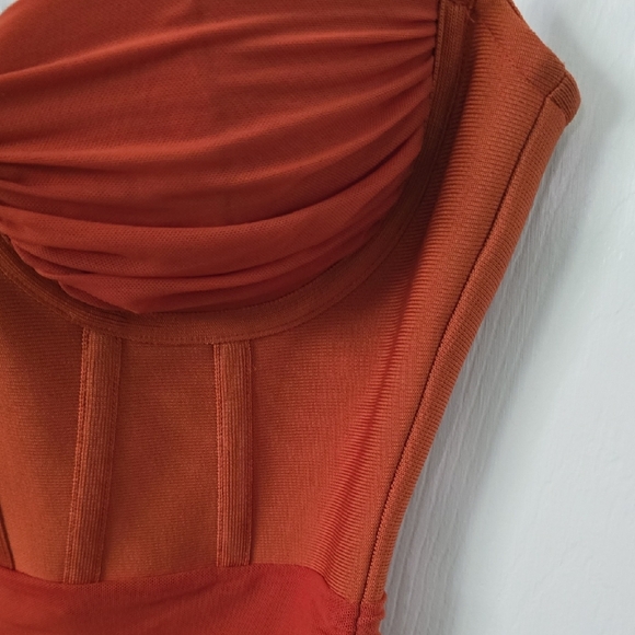 Chic Orange Ruched Mini Dress - Picture 7 of 11